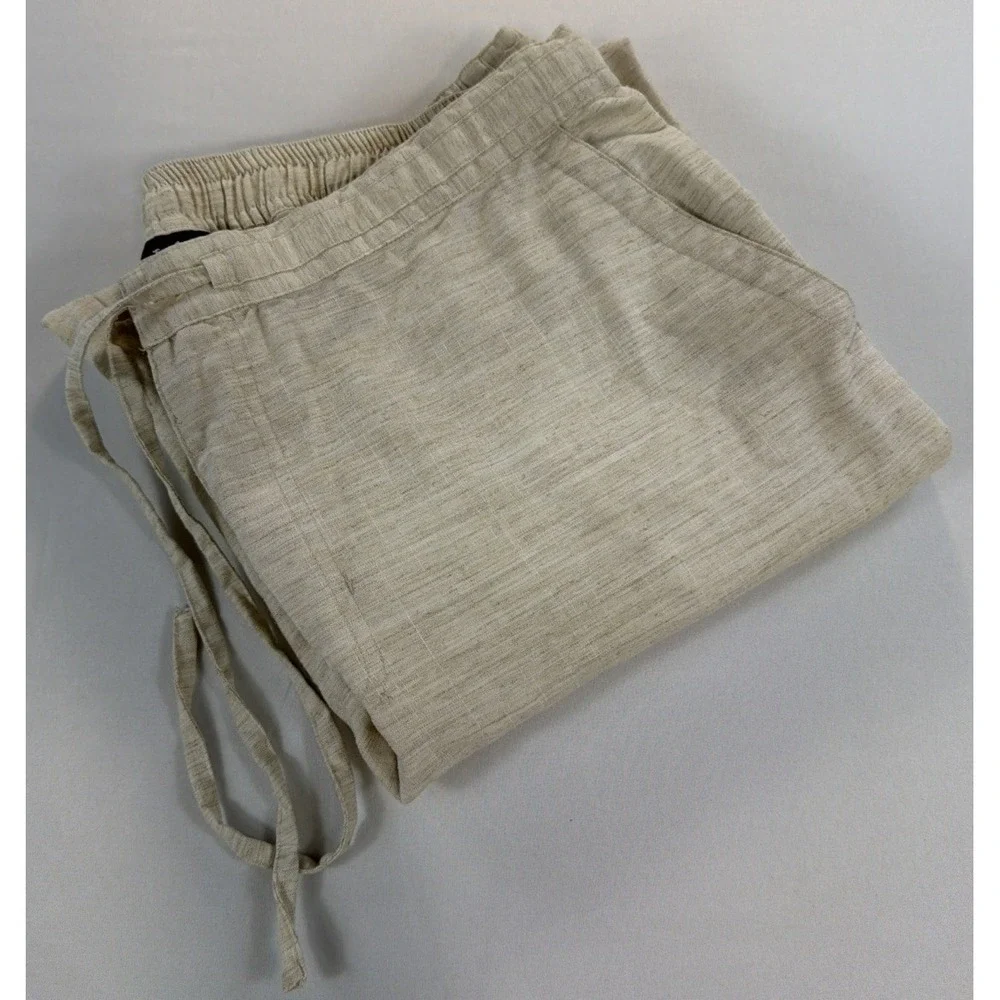 John Blair Drawstring Pants Men's L Beige Pull On Elastic Waist Casual Relaxed